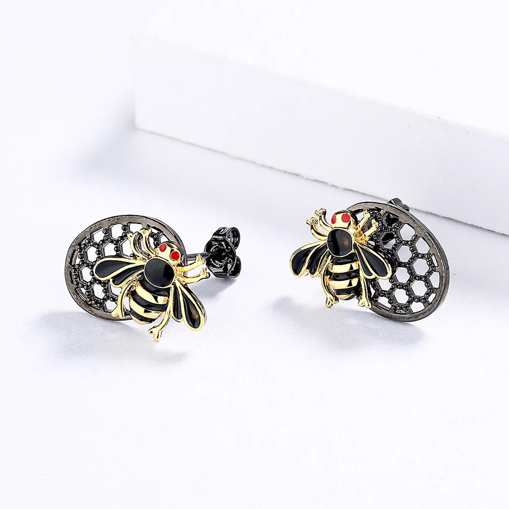 Black & Gold Little Bee Stud Earrings