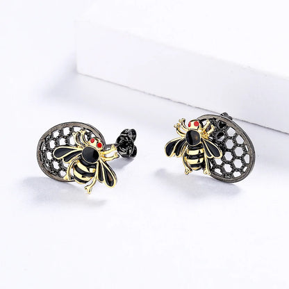 Black & Gold Little Bee Stud Earrings