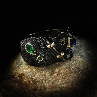 Medieval Black & Gold Style Emerald & Sapphire Zircon Rings