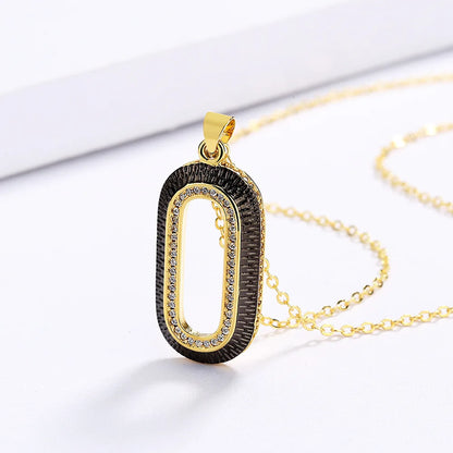 Necklace Oval Geometric Pendant Zircon Necklace Black & Gold Style Chain