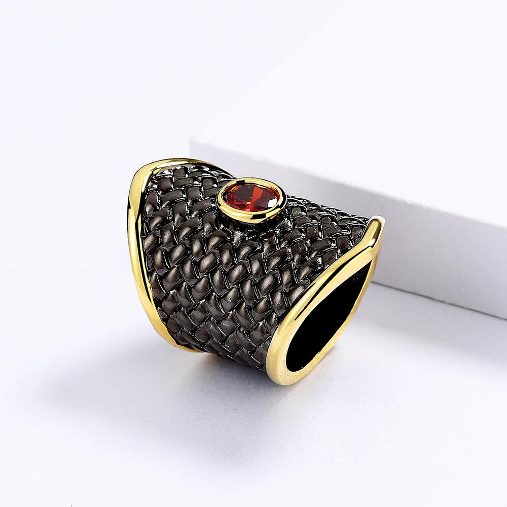 Black & Gold Style Rings Geometric Rings Red Zircon Ring