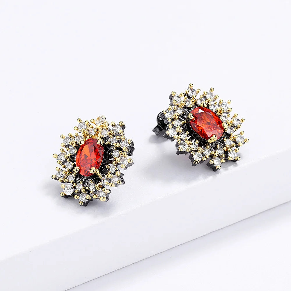 Earrings Red Zircon Earrings Flower Earrings