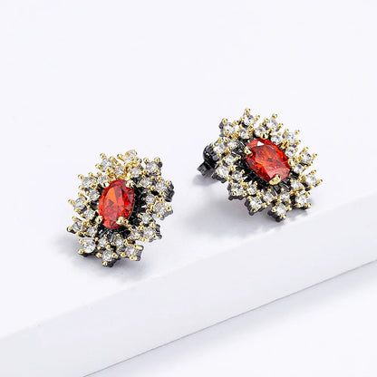 Earrings Red Zircon Earrings Flower Earrings