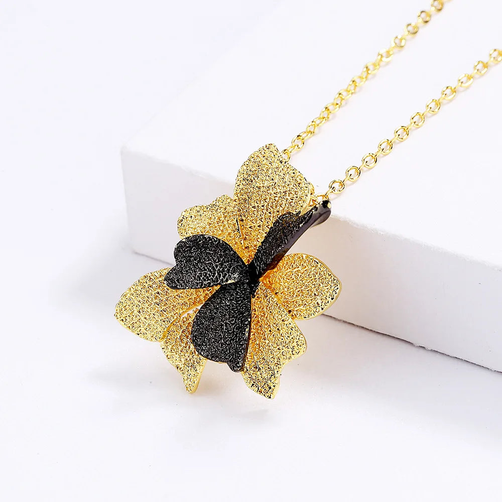 Black & Gold Style Two-Flower Pendant Ins Wind Necklace Chain