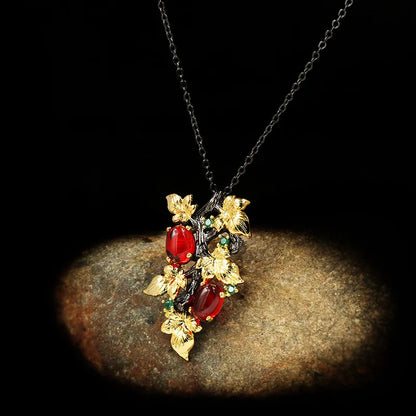 Necklaces Winding Branches Ruby-Zircon Flower Chain All-match Chain