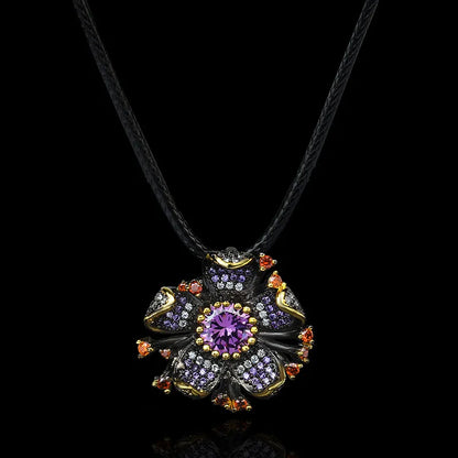 Purple Zircon Black & Gold Style Flower Necklaces