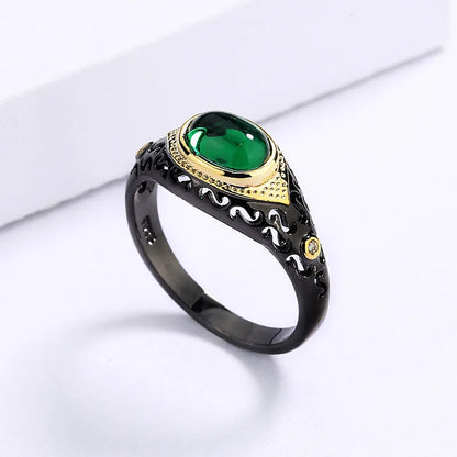 Micro- Zircon Rings Black & Gold Style Green Zircon Rings