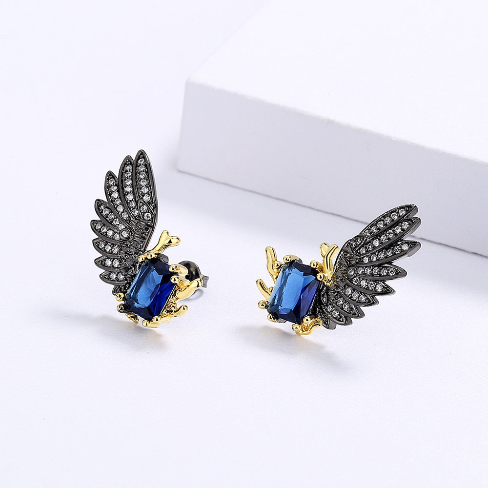 Exaggerated Blue Zircon Earrings Wing Shape Earrings Exquisite BridalEarrings