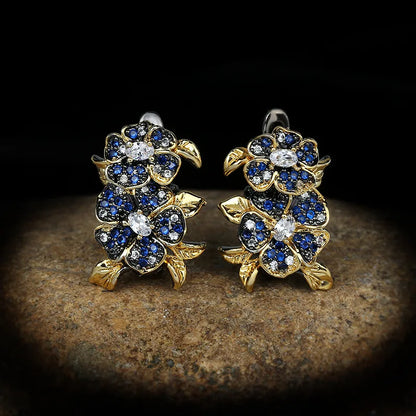 Micro Blue Zircon Flower Earrings