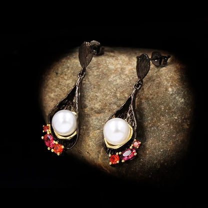 Wild Black & Gold Pearl Drop Earrings