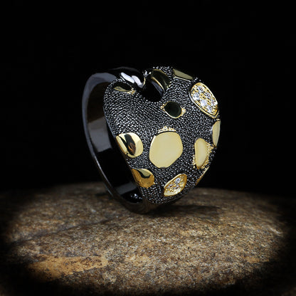 Medieval Black & Gold Style Crystal Zircon Ring