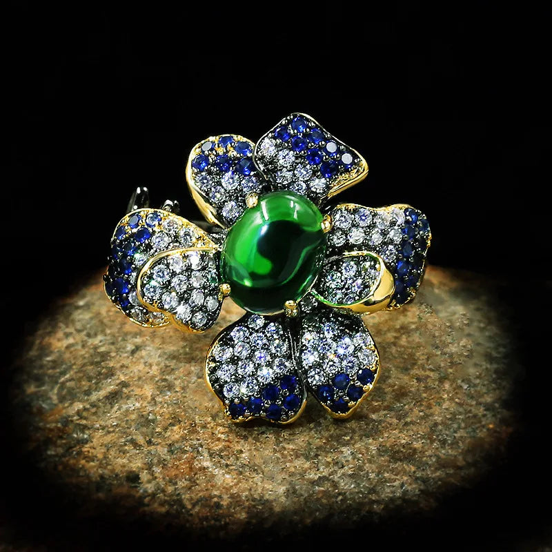 Flower Zircon Rings Emerald Atmosphere Rings Banquet