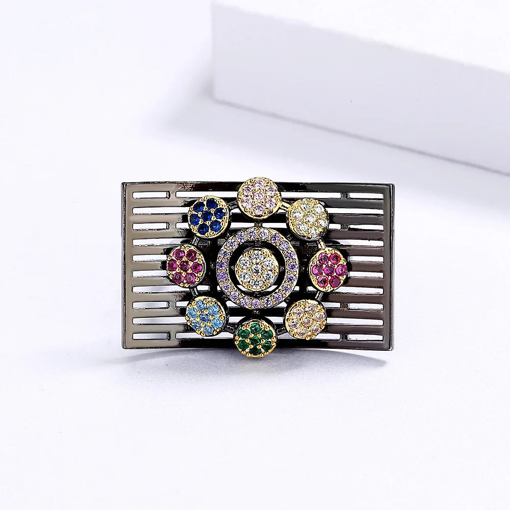 Black & Gold Style Rings Zircon Chrysanthemum Rings