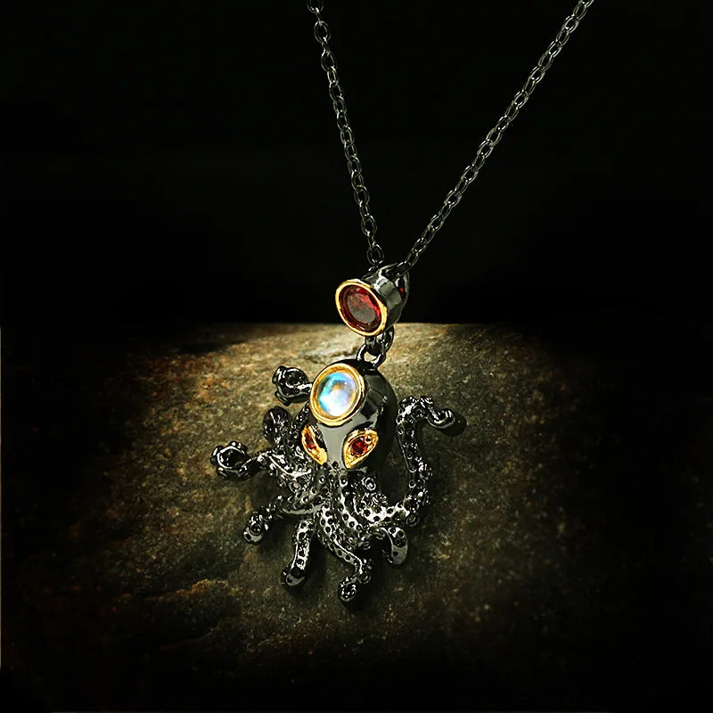 Black & Gold Style Octopus Zircon Necklace