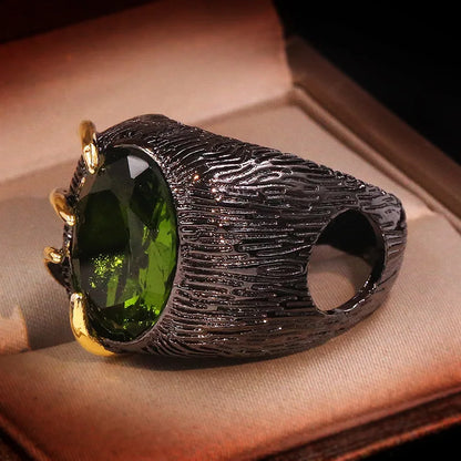 Jumbo Dragons Eye Black & Gold Style Emerald Zircon Ring