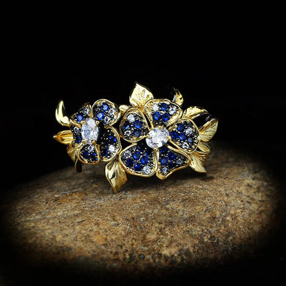 Ring Flower Rings Zircon Black & Gold Style Rings