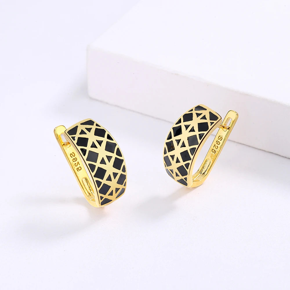 Classic Black & Gold Style Earrings Square Earrings Black Earrings