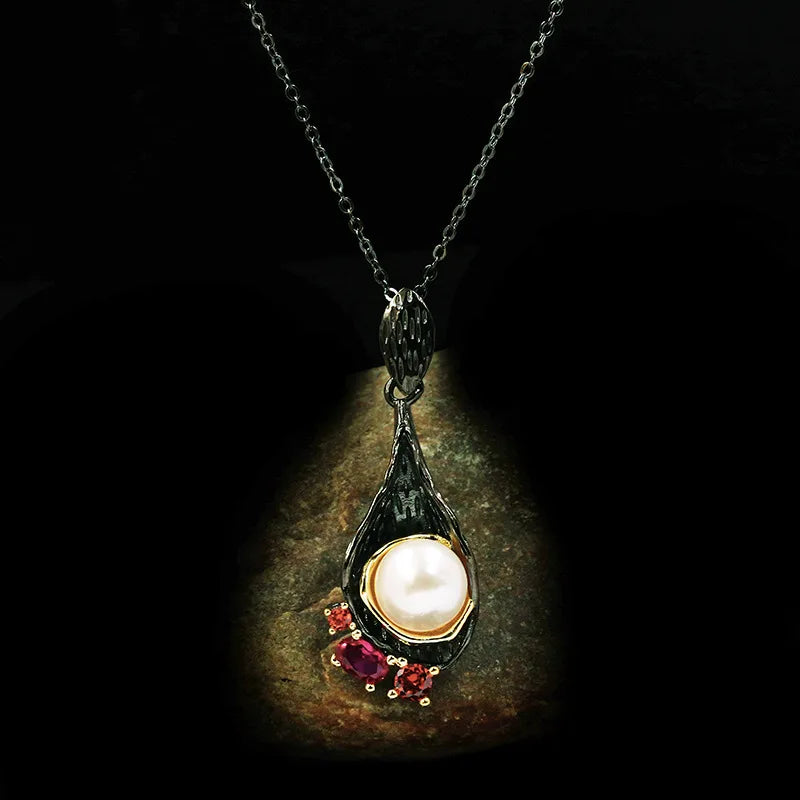 Gothic Black & Gold Style Freshwater Pearl Necklaces Short Necklace