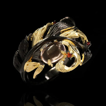 Leaves Winding Black Translucent Crystal Rings