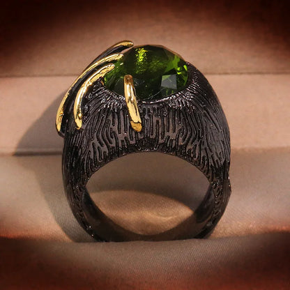 Jumbo Dragons Eye Black & Gold Style Emerald Zircon Ring