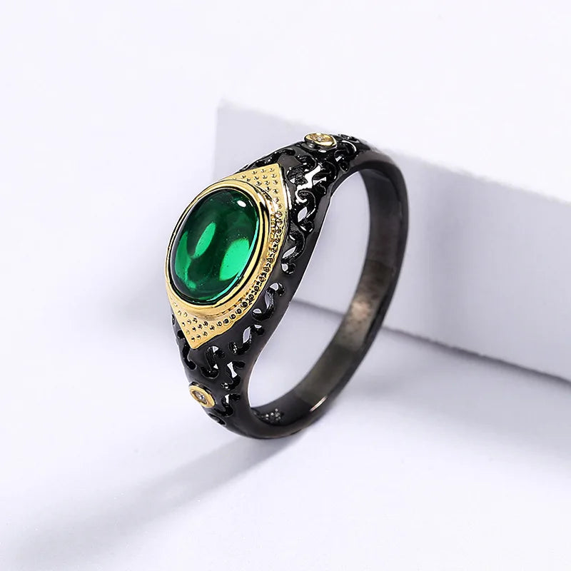 Micro- Zircon Rings Black & Gold Style Green Zircon Rings