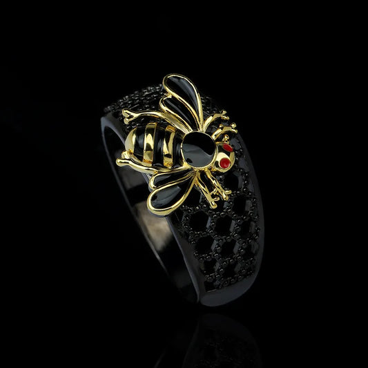 Little Bee Black & Gold Style Rings