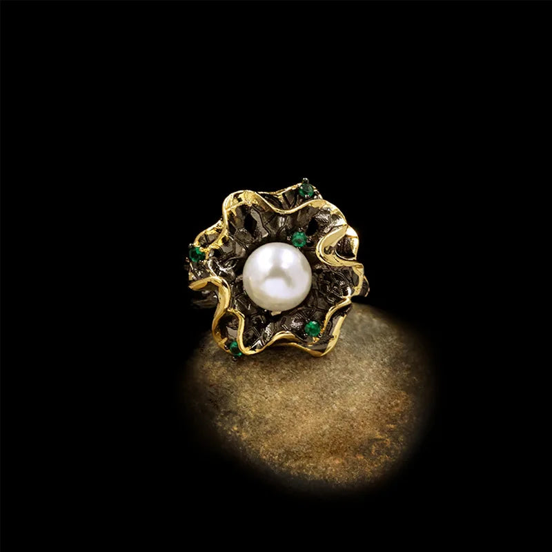 Natural Baroque Pearl Flower Rings