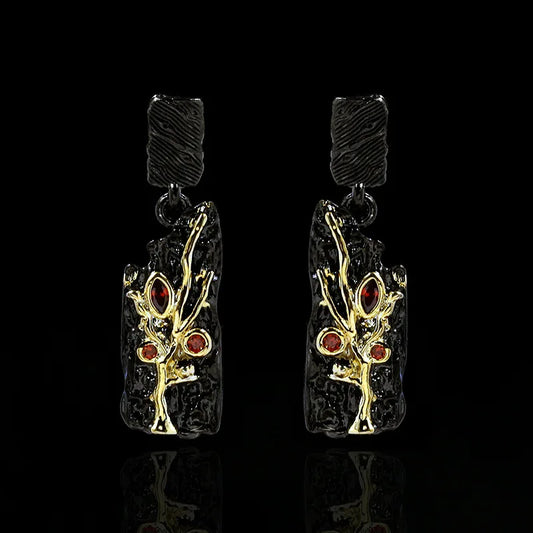 Floral Black & Gold Style Earrings