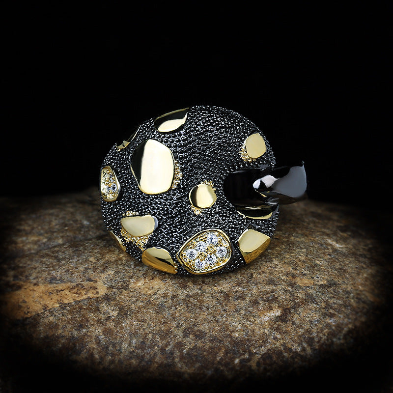 Medieval Black & Gold Style Crystal Zircon Ring