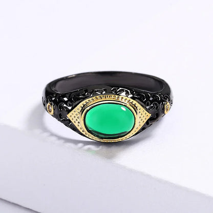 Micro- Zircon Rings Black & Gold Style Green Zircon Rings