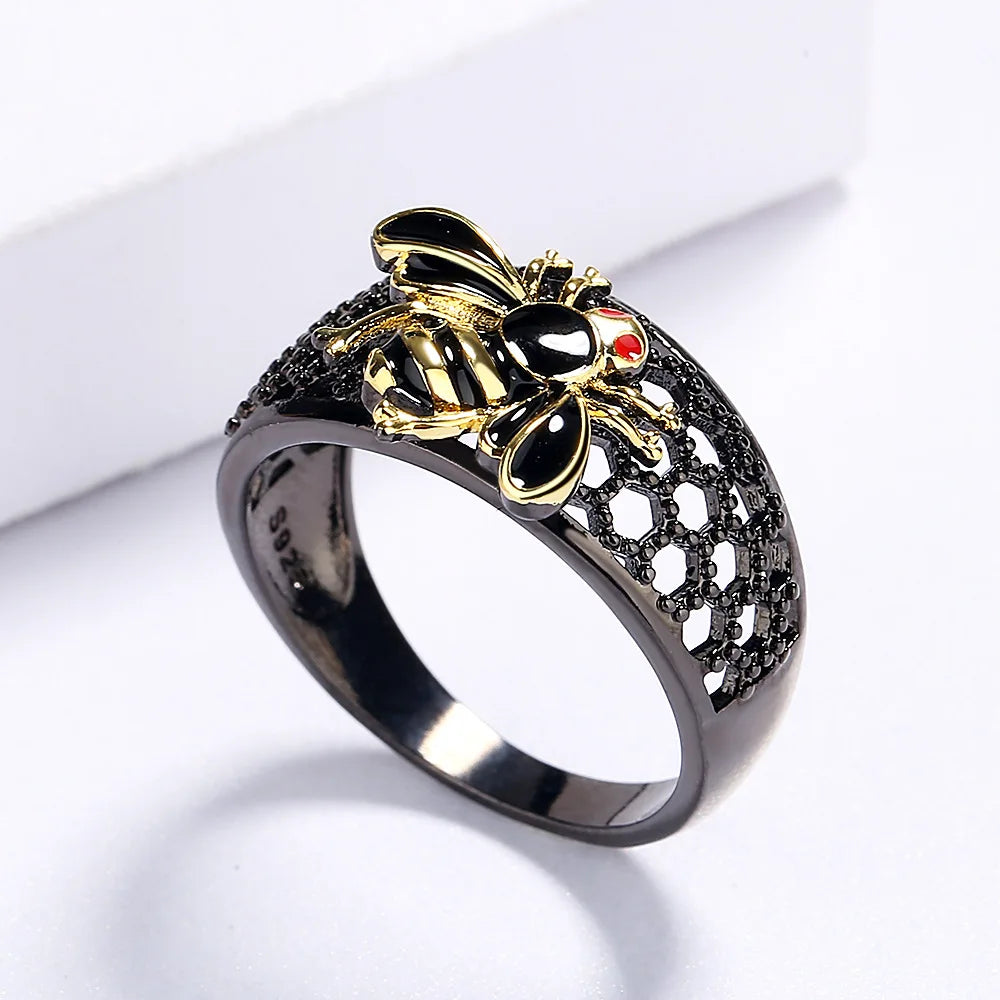 Little Bee Black & Gold Style Rings