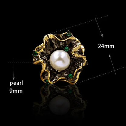 Natural Baroque Pearl Flower Rings