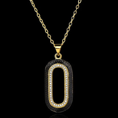 Necklace Oval Geometric Pendant Zircon Necklace Black & Gold Style Chain