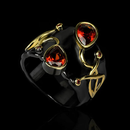 Rings Gold Winding Red Zircon Rings Black & Gold Style Girl Ring