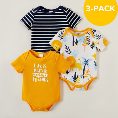 3-pack Baby Boy's Bodysuits with Lions, Stripes, Friends