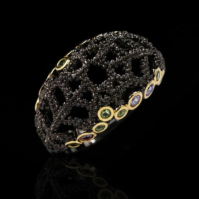 Ring Black Zircon Men Black & Gold Style