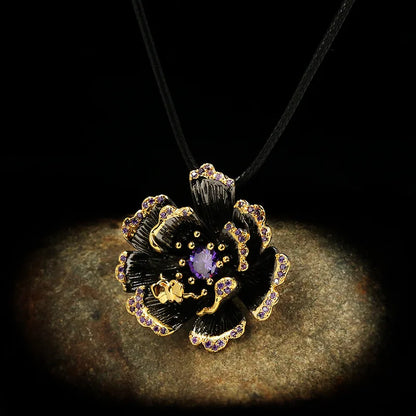 Flower Zircon Necklace Flower Black & Gold Style Chain