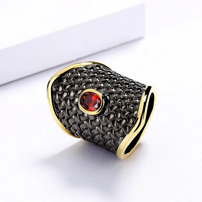 Black & Gold Style Rings Geometric Rings Red Zircon Ring