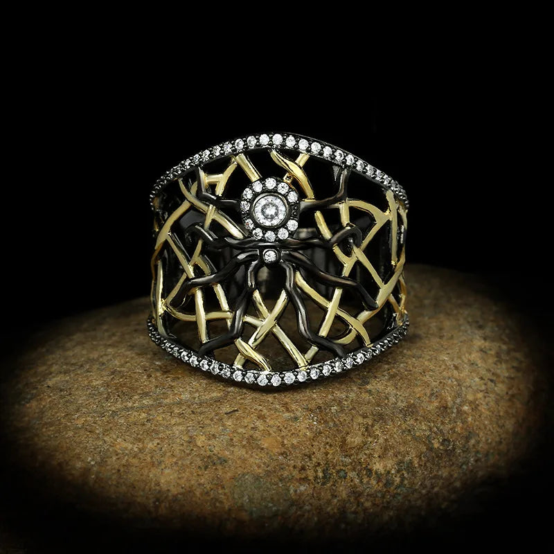 Gothic Spider Black & Gold Style Ring