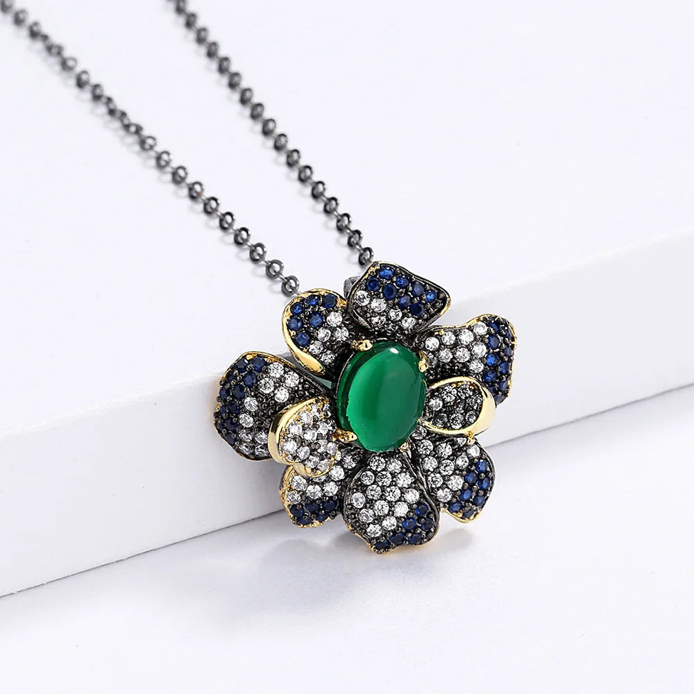 Flower Chain Green Translucent Zircon Pendant Chain