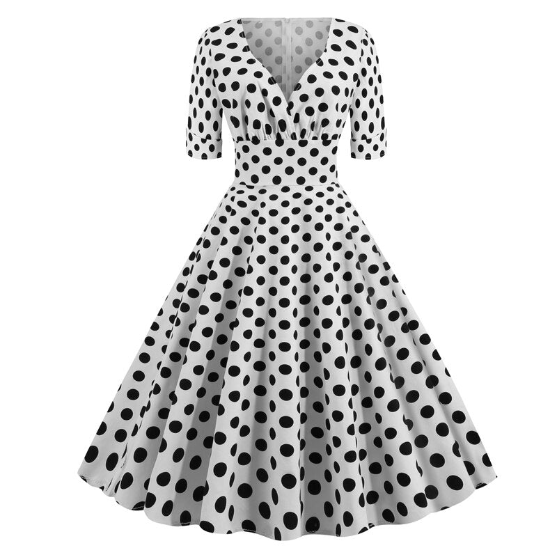Polka Dot Half Sleeve Vintage Swing Dresses