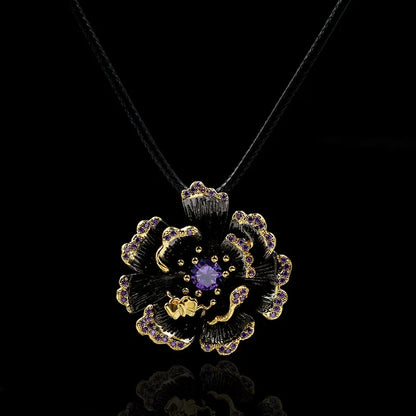 Flower Zircon Necklace Flower Black & Gold Style Chain