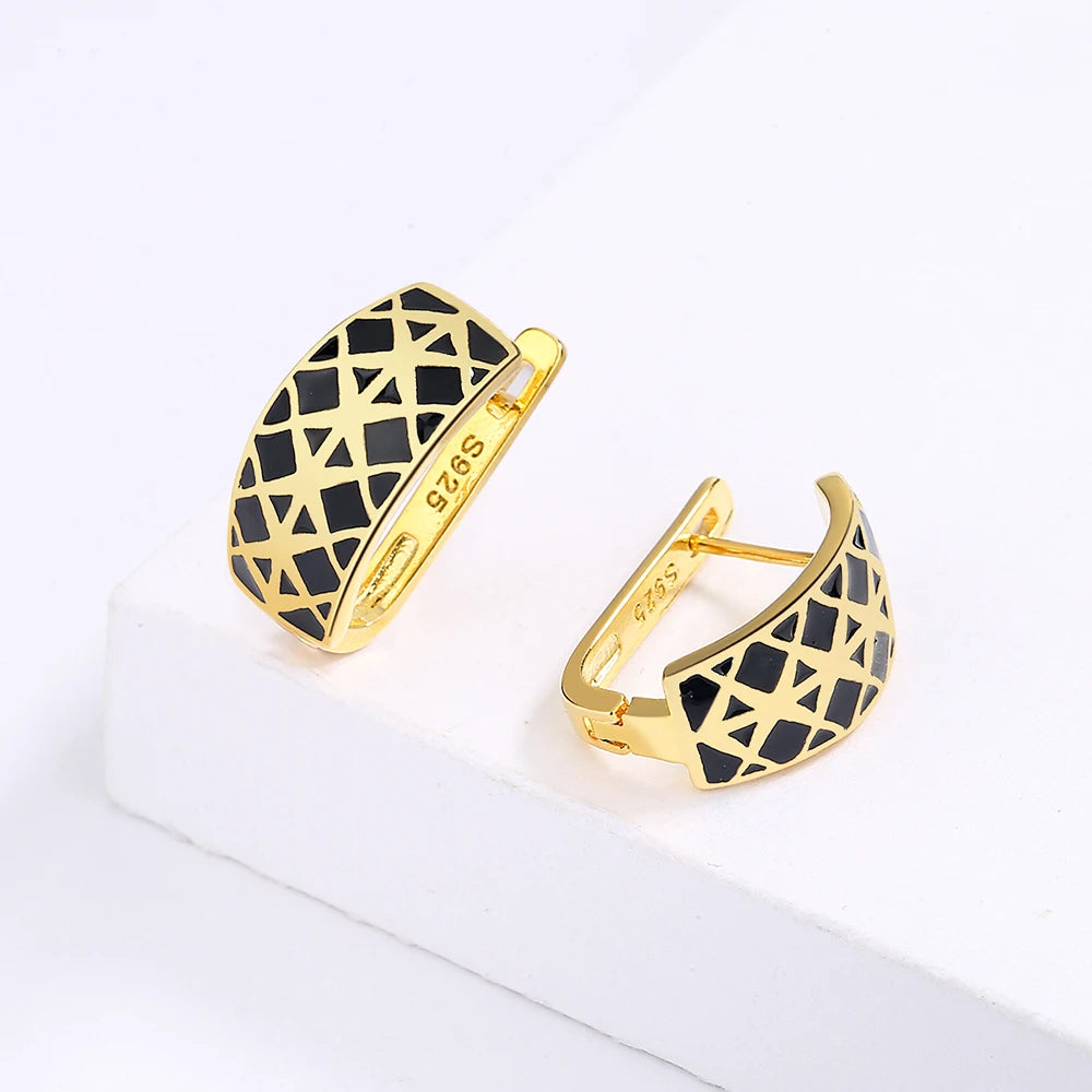 Classic Black & Gold Style Earrings Square Earrings Black Earrings