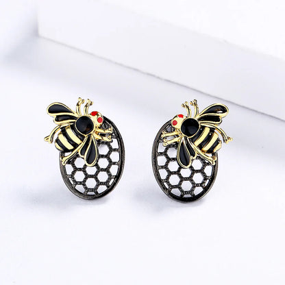 Black & Gold Little Bee Stud Earrings