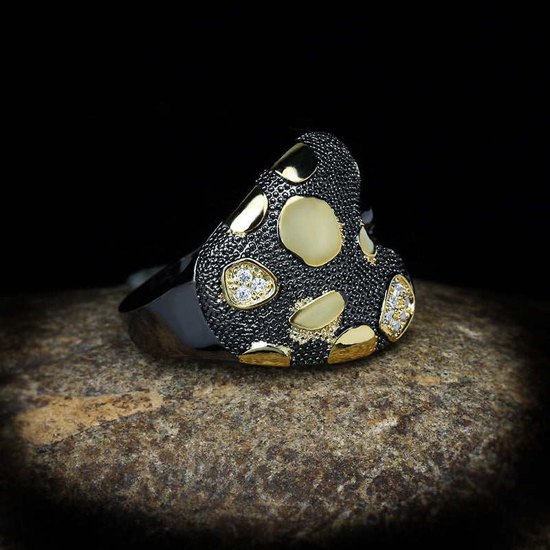 Medieval Black & Gold Style Crystal Zircon Ring