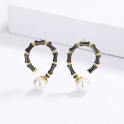 Earrings Bamboo Earrings Pearl Hoop Dainty Earrings