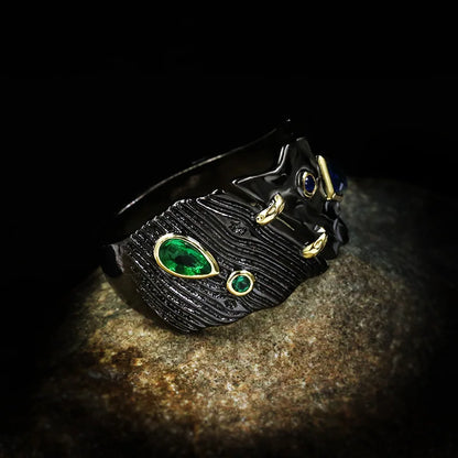 Medieval Black & Gold Style Emerald & Sapphire Zircon Rings