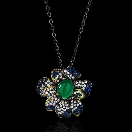 Flower Chain Green Translucent Zircon Pendant Chain