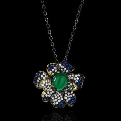 Flower Chain Green Translucent Zircon Pendant Chain