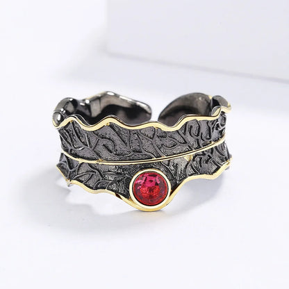 Royal Red Zircon Black & Gold Style Adjustable Ring